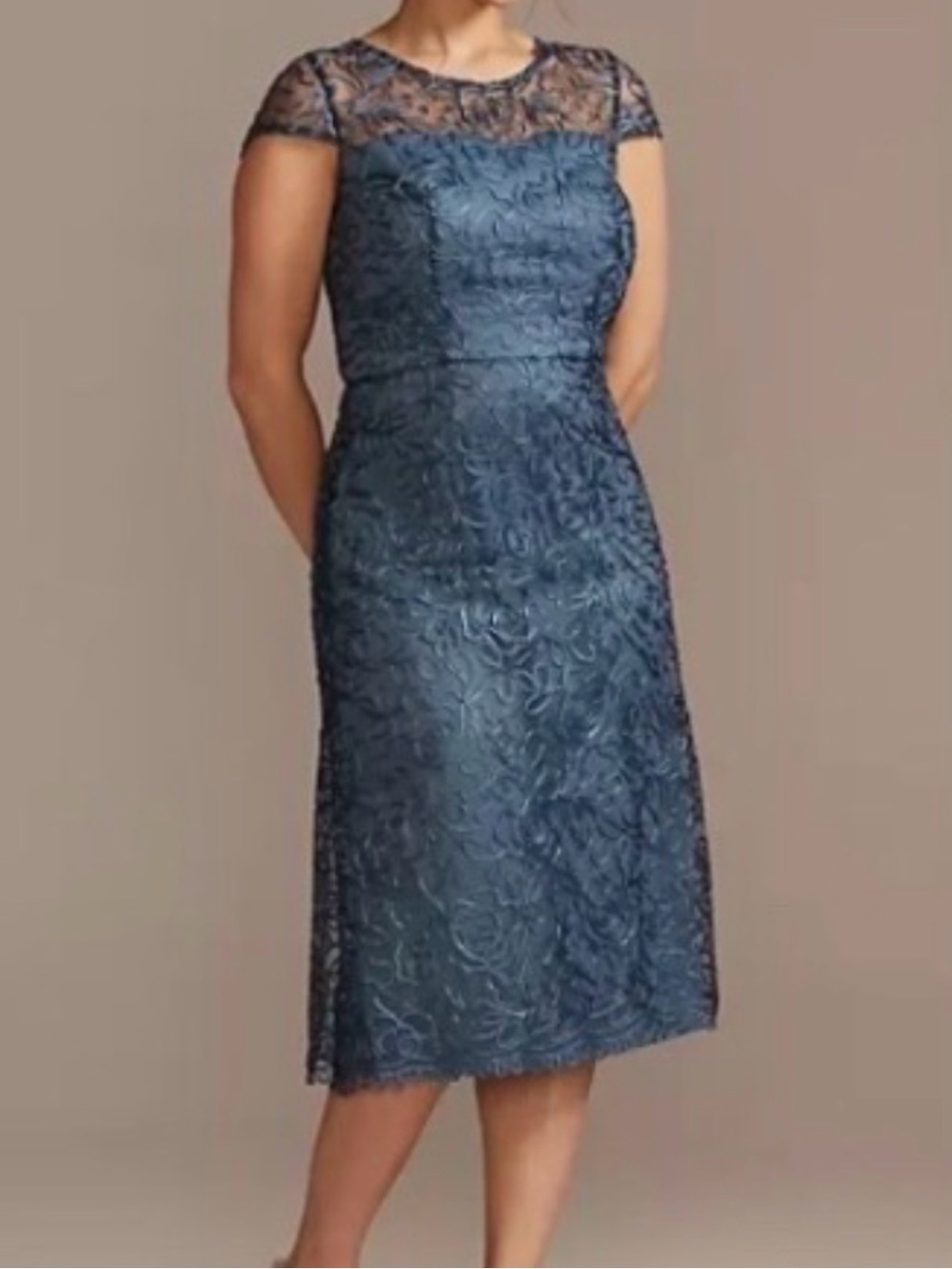 Oleg Cassini Cap Sleeve Lace Sheath Dress Blue Size 8 Wedding Cocktail Formal‎